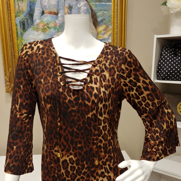 IMAN PLATINUM SIGNATURE LEOPARD PRINT DRESS XS - Picture 4 of 7